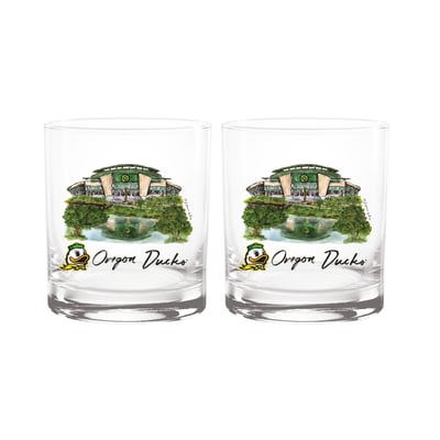  Oregon Ducks Indigo Falls Laura Wilcox Mascot Rocks Glass Set of 2