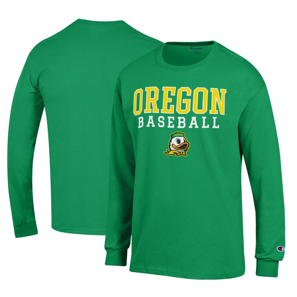 Oregon Ducks Champion Primary Team Logo Stack Logo Baseball Powerblend Long Sleeve T-Shirt - Green