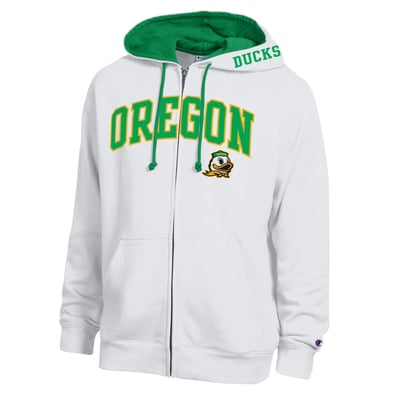 Oregon Ducks Champion Arch Logo Full-Zip Fleece Hoodie - White