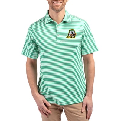  Oregon Ducks Cutter & Buck Virtue Recycled Stripe Featherlight Pique Polo - Kelly Green