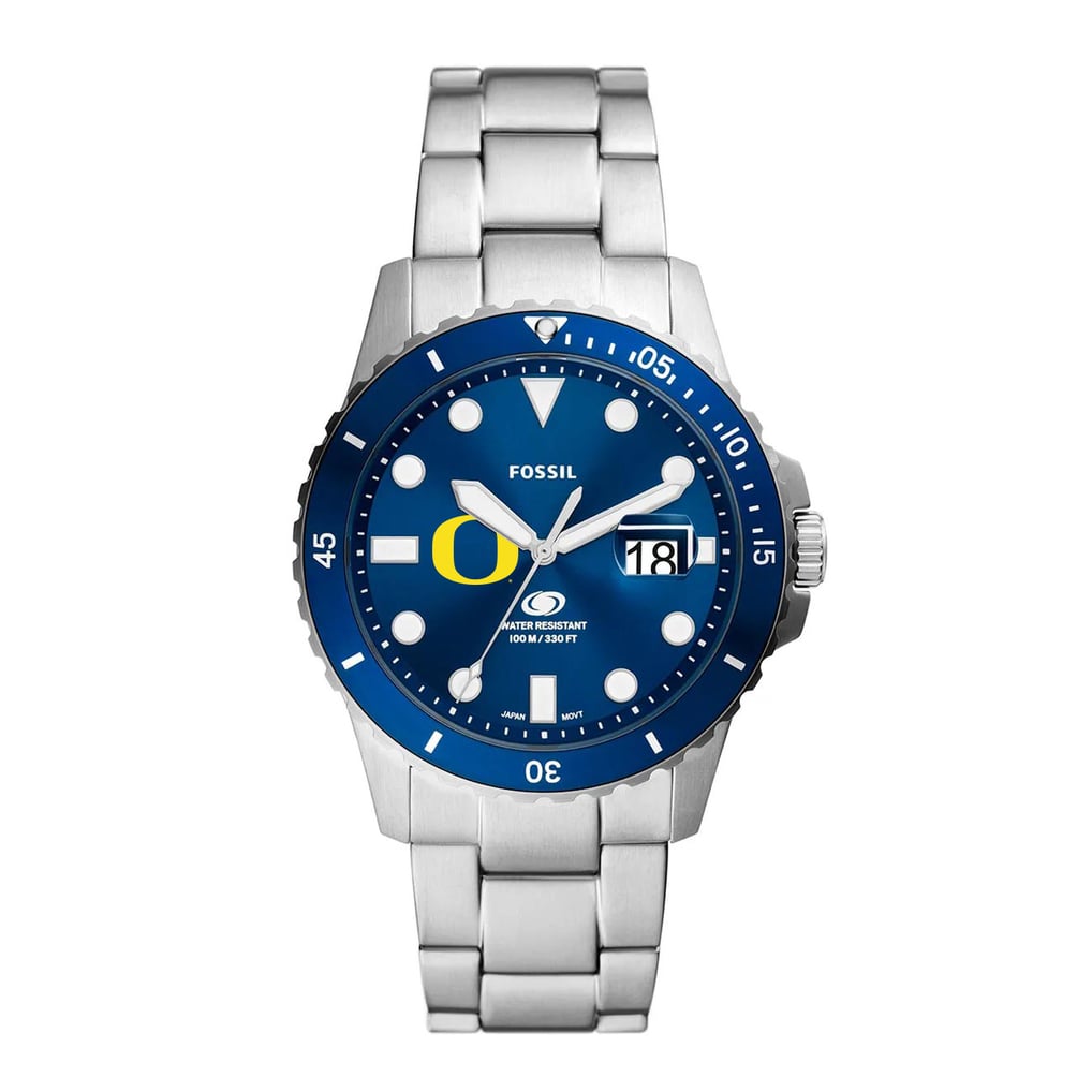  Oregon Ducks Fossil Dive Three-Hand Date Stainless Steel Watch - Silver