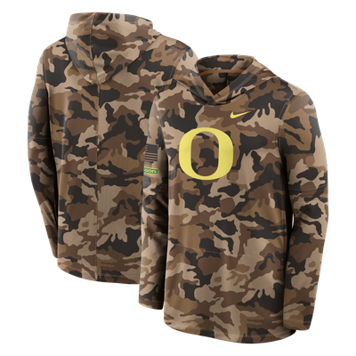 Oregon Ducks Nike 2026 Military Appreciation Sideline Dri-FIT Hooded Long Sleeve T-Shirt - Camo