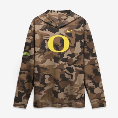 Oregon Ducks Nike 2026 Military Appreciation Sideline Dri-FIT Hooded Long Sleeve T-Shirt - Camo