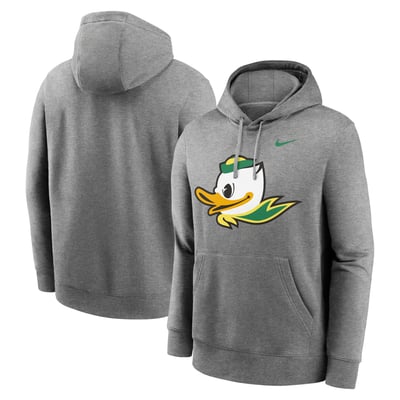 Oregon Ducks Nike Primetime Alternate Logo Club Fleece Pullover Hoodie - Heather Gray