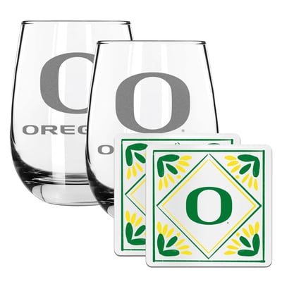 Oregon Ducks The Memory Company 15oz. Stemless Wine Glass & Coaster Set