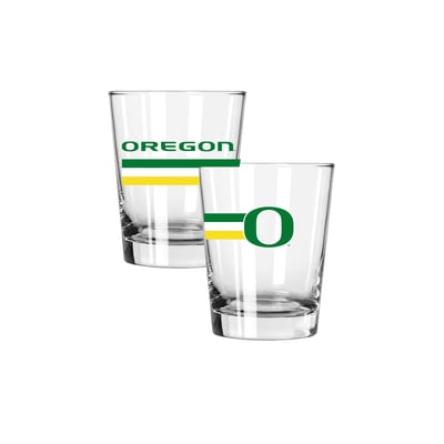 Oregon Ducks The Memory Company Two-Piece 15oz. Big Stripes Double Old Fashioned Glass Set