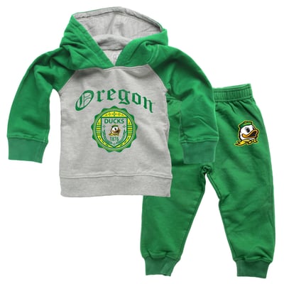 Oregon Ducks Wes & Willy Toddler Raglan Hoodie & Sweatpants Set - Gray/Green