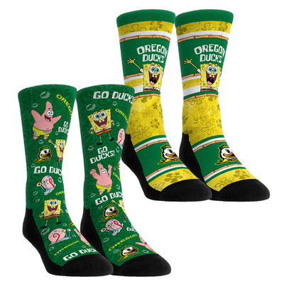  Oregon Ducks Rock Em Unisex SpongeBob SquarePants Two-Pack Crew Socks Set - Green