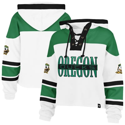  Oregon Ducks '47 Women's Cut Thru Cropped Superior Lacer Pullover Hoodie - White