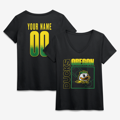 Oregon Ducks Women's Home Court Pop Personalized Any Name & Number V-Neck T-Shirt - Black