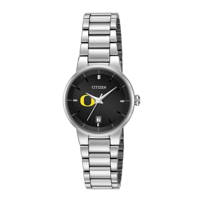 Oregon Ducks Citizen Watch Women's Black Dial Stainless Steel Watch - Silver