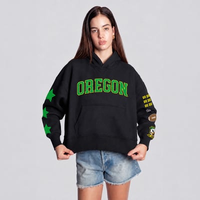  Oregon Ducks Hype and Vice Women's Cropped Spirit Hoodie - Black