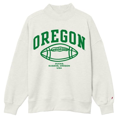 Oregon Ducks League Collegiate Wear Women's Diana Mock Neck Football Sweatshirt - Oatmeal