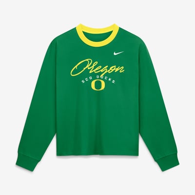  Oregon Ducks Nike Women's Ringer Boxy Long Sleeve T-Shirt - Green