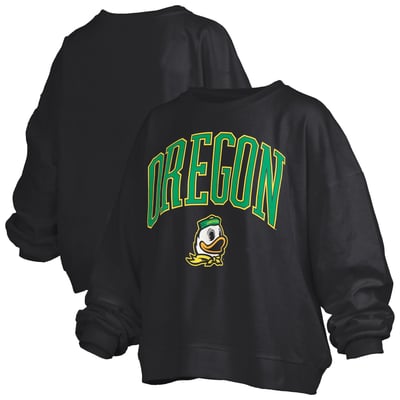 Oregon Ducks Pressbox Women's Oversized Janise Arch Over Logo Fleece Sweatshirt - Black