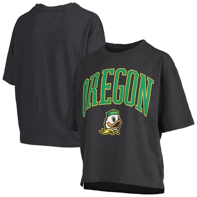 Oregon Ducks Pressbox Women's Oversized Nelson Arch Over Logo Slub T-Shirt - Black