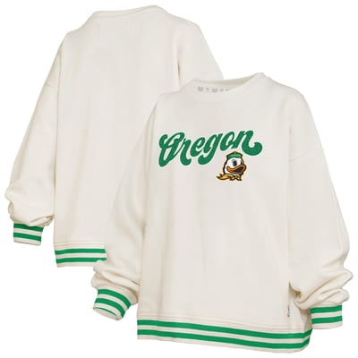 Oregon Ducks Pressbox Women's Bonanza Chenille Ribbed Sweatshirt - Cream