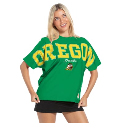  Oregon Ducks Pressbox Women's Flannigan Oversized T-Shirt - Green