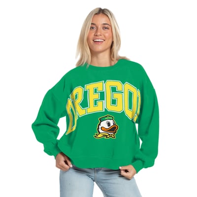 Oregon Ducks Pressbox Women's Oversized Janice Waist-Length Sweatshirt - Green