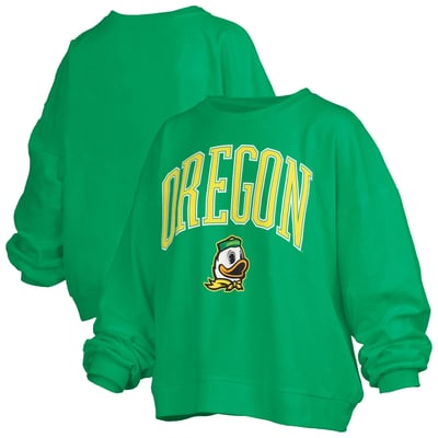 Oregon Ducks Pressbox Women's Oversized Janise Arch Over Logo Fleece Sweatshirt - Green