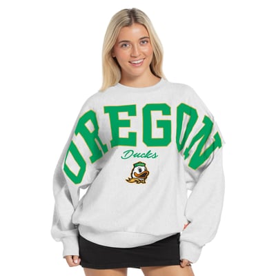 Oregon Ducks Pressbox Women's Flannigan Oversized Fleece Sweatshirt - Heather Gray