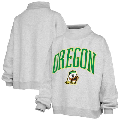 Oregon Ducks Pressbox Women's Nelson Texture Lingo Mock Neck Fleece Sweatshirt - Heather Gray