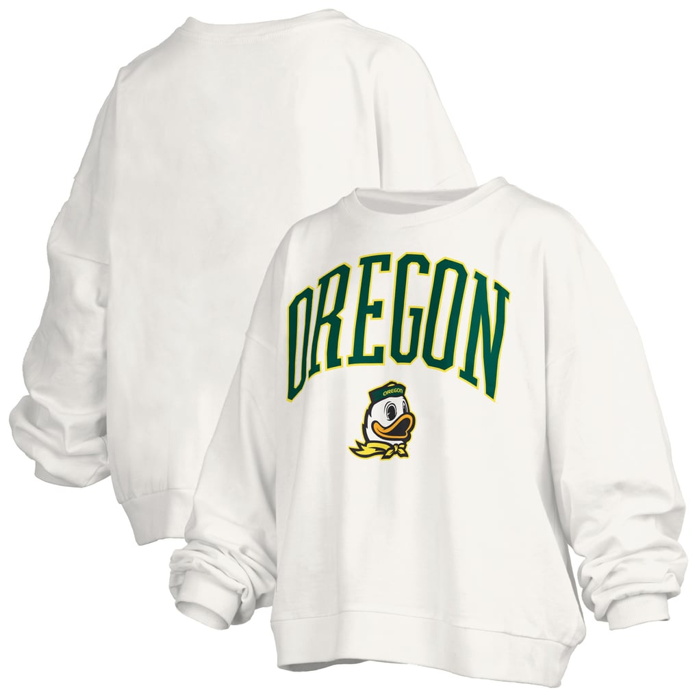 Oregon Ducks Pressbox Women's Oversized Janise Arch Over Logo Fleece Sweatshirt - White