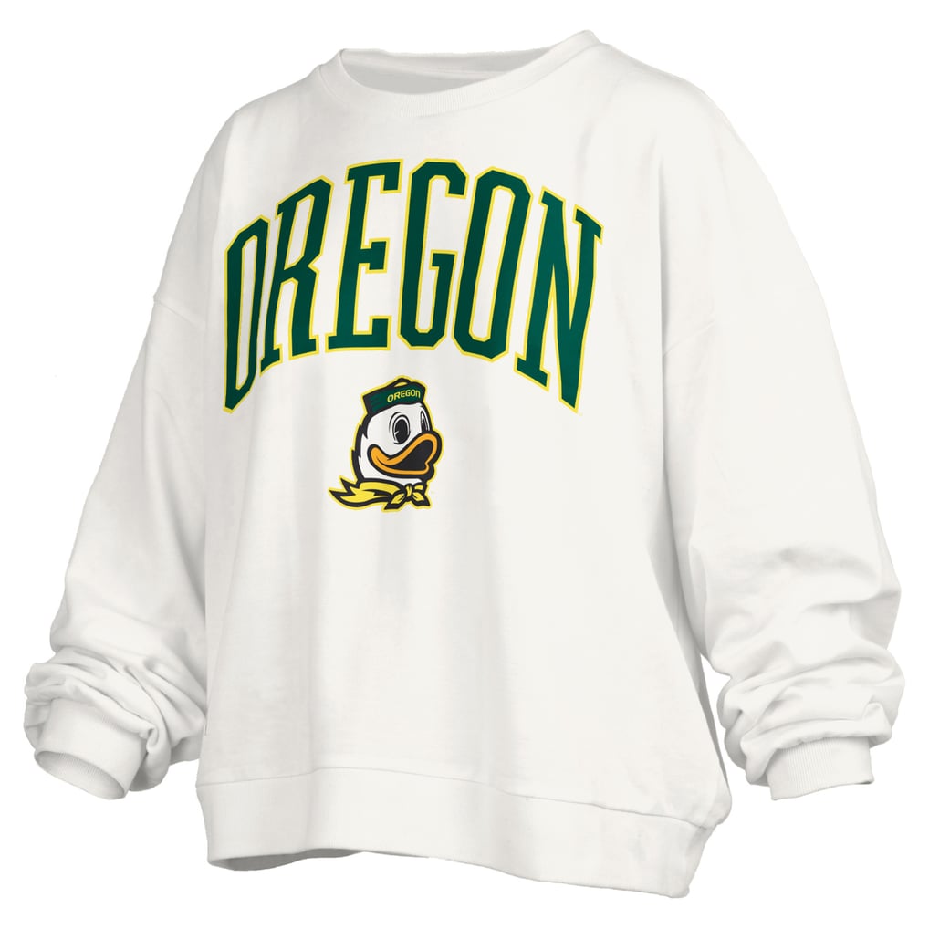 Oregon Ducks Pressbox Women's Oversized Janise Arch Over Logo Fleece Sweatshirt - White