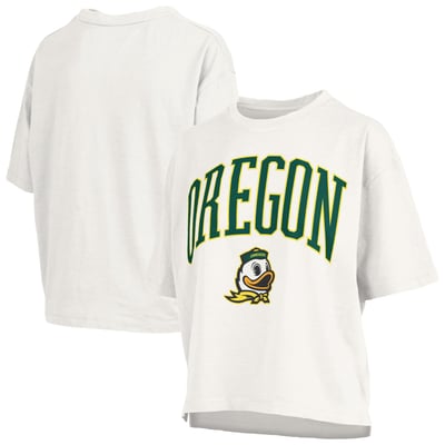 Oregon Ducks Pressbox Women's Oversized Nelson Arch Over Logo Slub T-Shirt - White