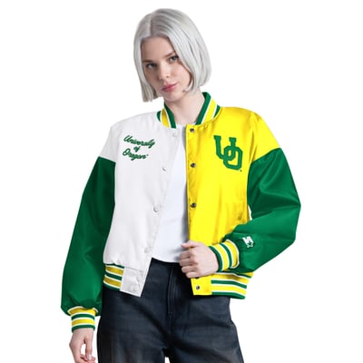 Oregon Ducks Starter Women's Game On Full Snap Varsity Jacket - Green/Yellow