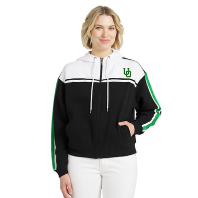  Oregon Ducks WEAR by Erin Andrews Women's Colorblock Sleeve Stripe Full-Zip Hoodie - Black