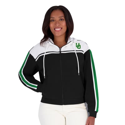  Oregon Ducks WEAR by Erin Andrews Women's Colorblock Sleeve Stripe Full-Zip Hoodie - Black