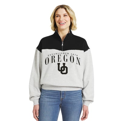  Oregon Ducks WEAR by Erin Andrews Women's Colorblock Half-Zip Pullover - Heather Gray