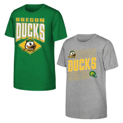Oregon Ducks Outerstuff Youth Trench Kings 2-Pack T-Shirt Set - Green/Gray
