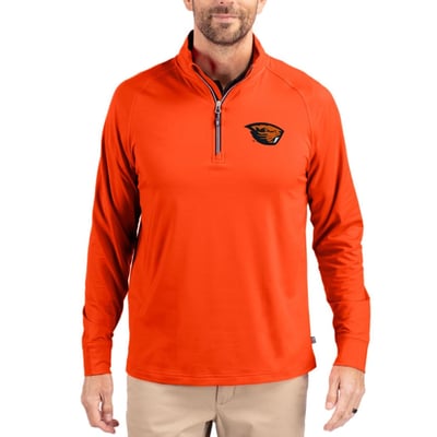  Oregon State Beavers Cutter & Buck Soft Knit Stretch Raglan Quarter-Zip Pullover - Orange