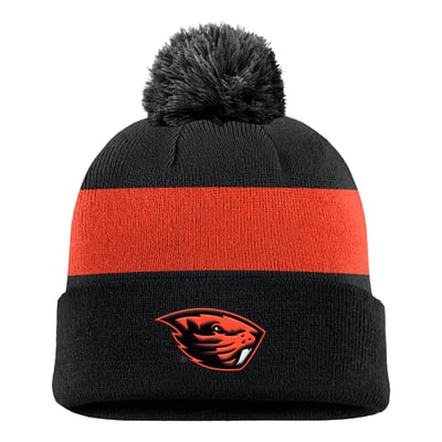 Oregon State Beavers Nike Primetime Logo Stripe Knit Hat with Pom - Black
