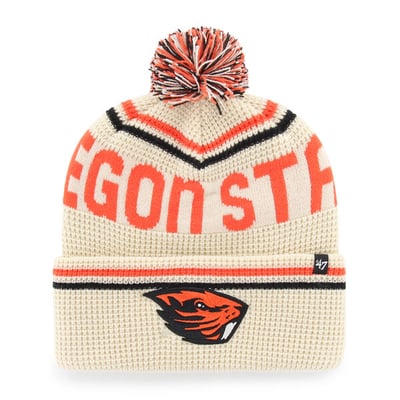  Oregon State Beavers '47 Unisex Quattrle Waffle Cuffed Knit Hat with Pom - Cream