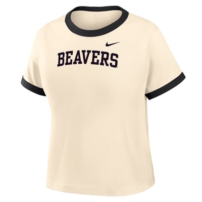 Oregon State Beavers Nike Women's Ringer Mod Cropped T-Shirt - Natural