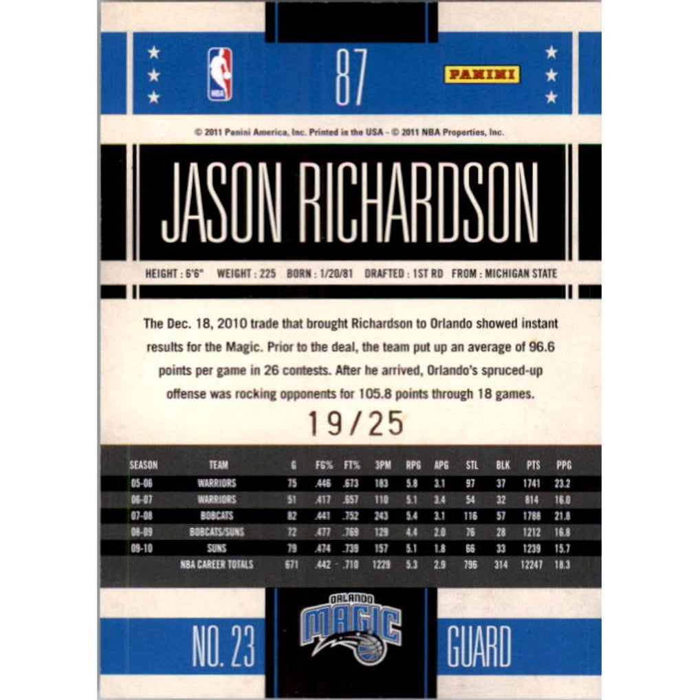 2010-11 Classics Timeless Tributes Platinum #87 Jason Richardson