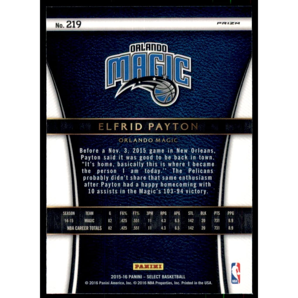 2015-16 Select Prizms Silver #219 Elfrid Payton COU