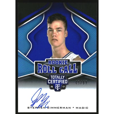 2016-17 Totally Certified Rookie Roll Call Autographs Blue #40 Stephen Zimmerman