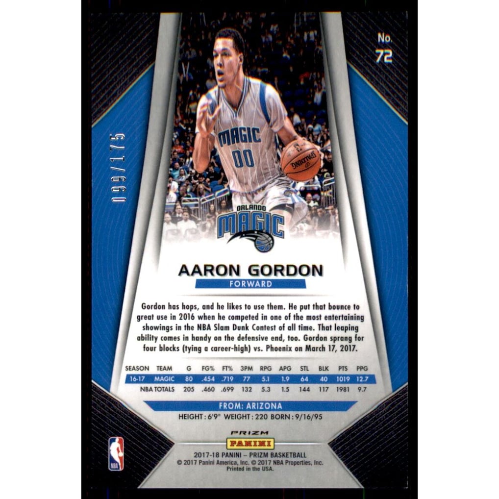 2017-18 Panini Prizm Prizms Fast Break Blue #72 Aaron Gordon