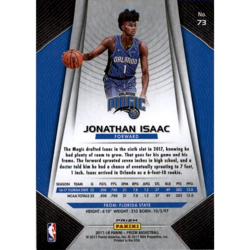 2017-18 Panini Prizm Prizms Fast Break #73 Jonathan Isaac