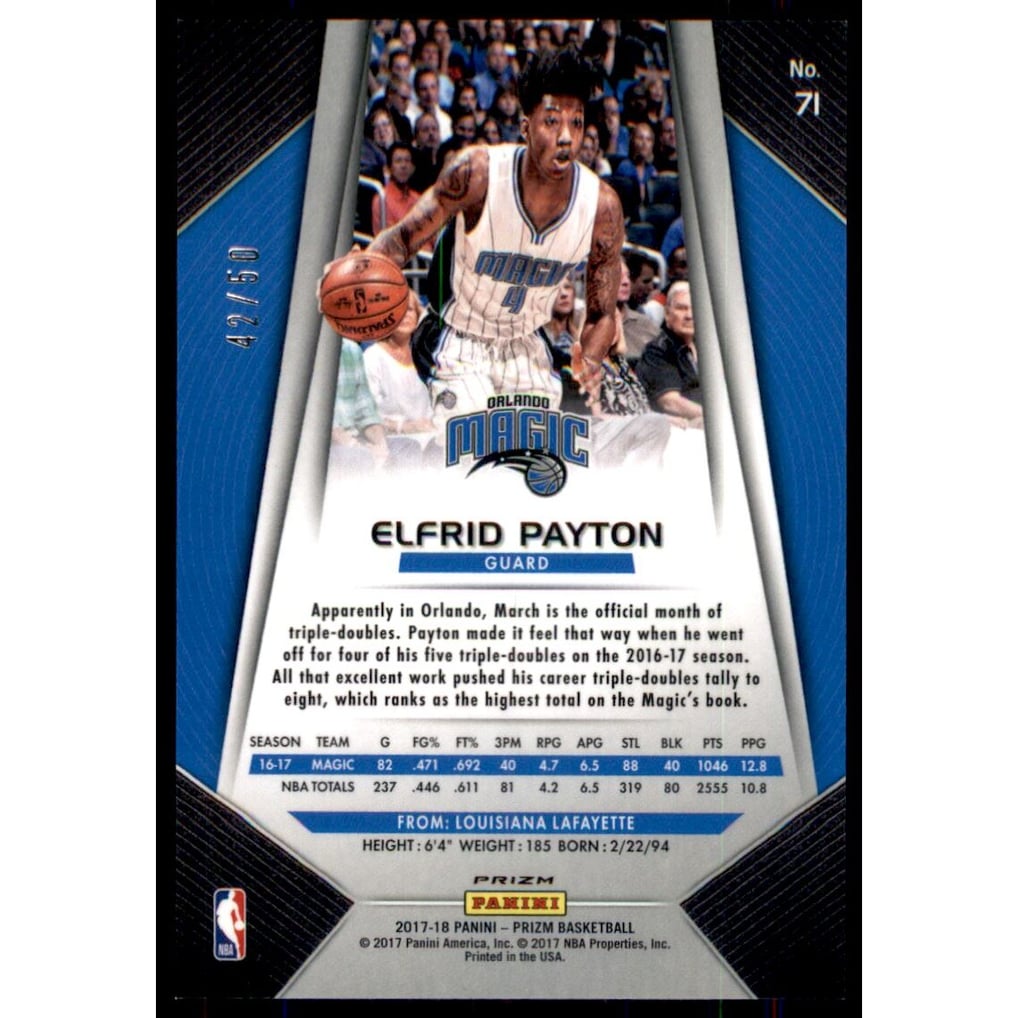 2017-18 Panini Prizm Prizms Fast Break Pink #71 Elfrid Payton
