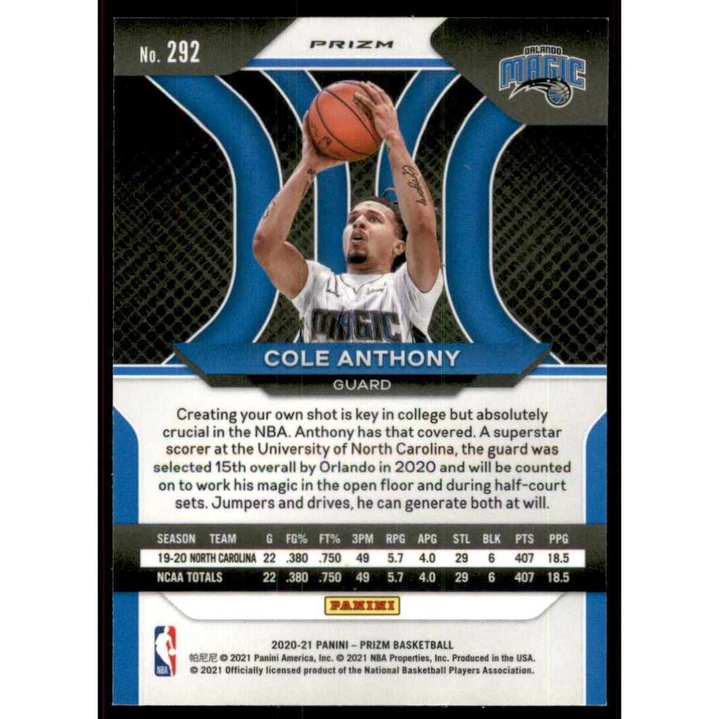2020-21 Panini Prizm Prizms Ruby Wave #292 Cole Anthony