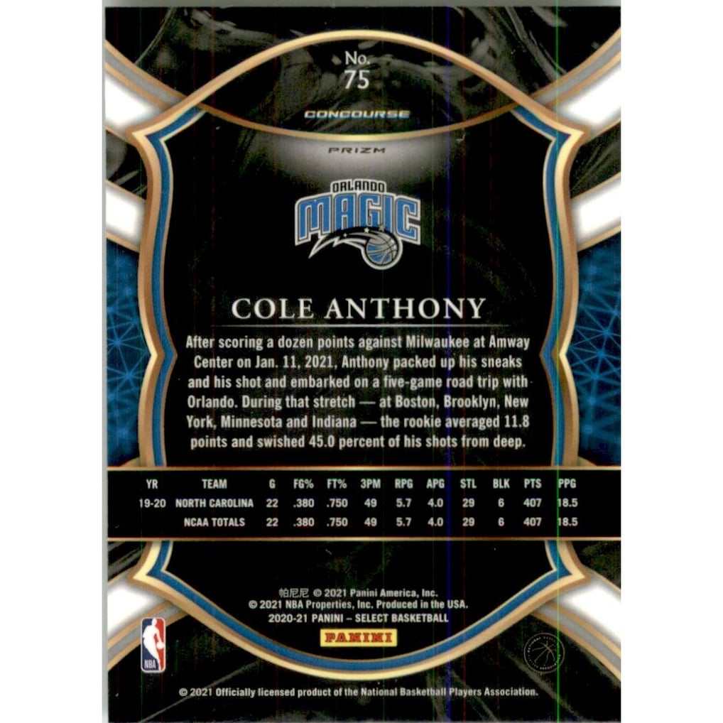 2020-21 Select Prizms Scope #75 Cole Anthony