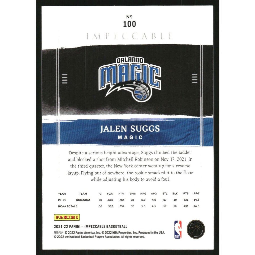 2021-22 Panini Impeccable Asia #100 Jalen Suggs