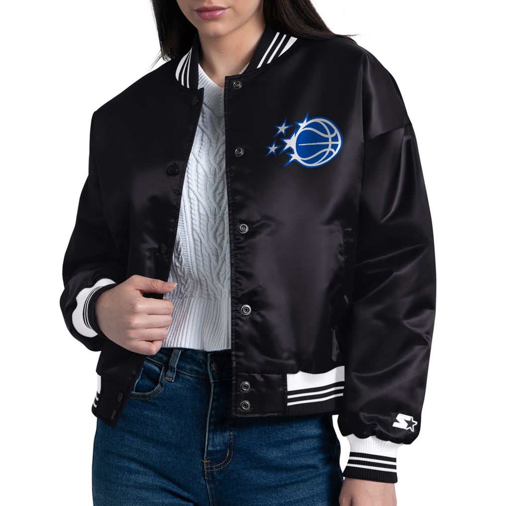  Orlando Magic Starter Women's Arch Stripe Full-Snap Satin Varsity Jacket - Black