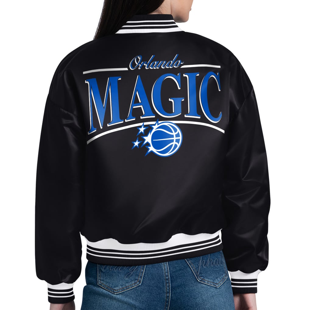  Orlando Magic Starter Women's Arch Stripe Full-Snap Satin Varsity Jacket - Black