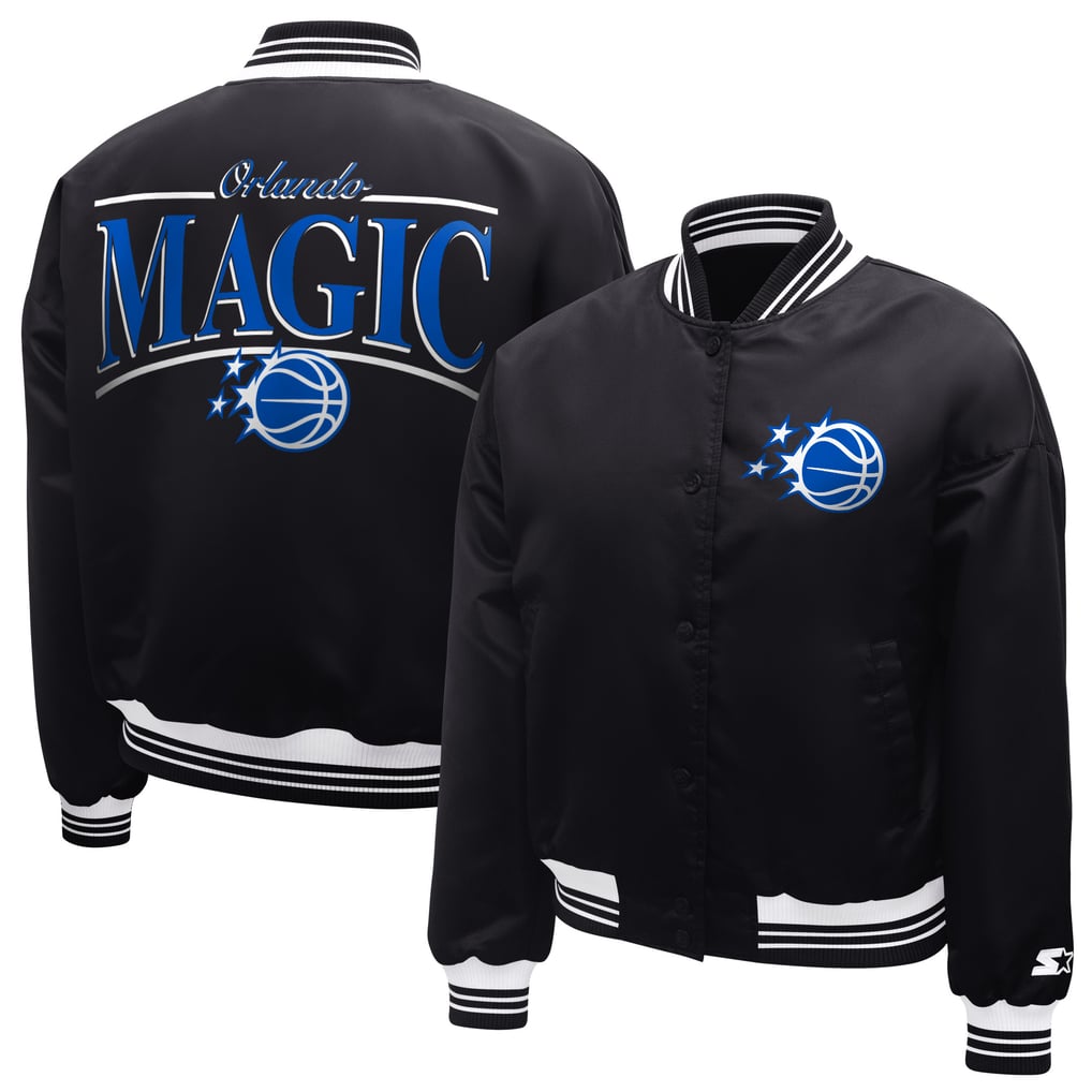  Orlando Magic Starter Women's Arch Stripe Full-Snap Satin Varsity Jacket - Black